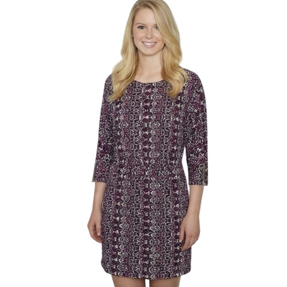 Calvin Klein Purple Abstract Print Long Sleeve Dress Career Cocktail Size‎ 6
